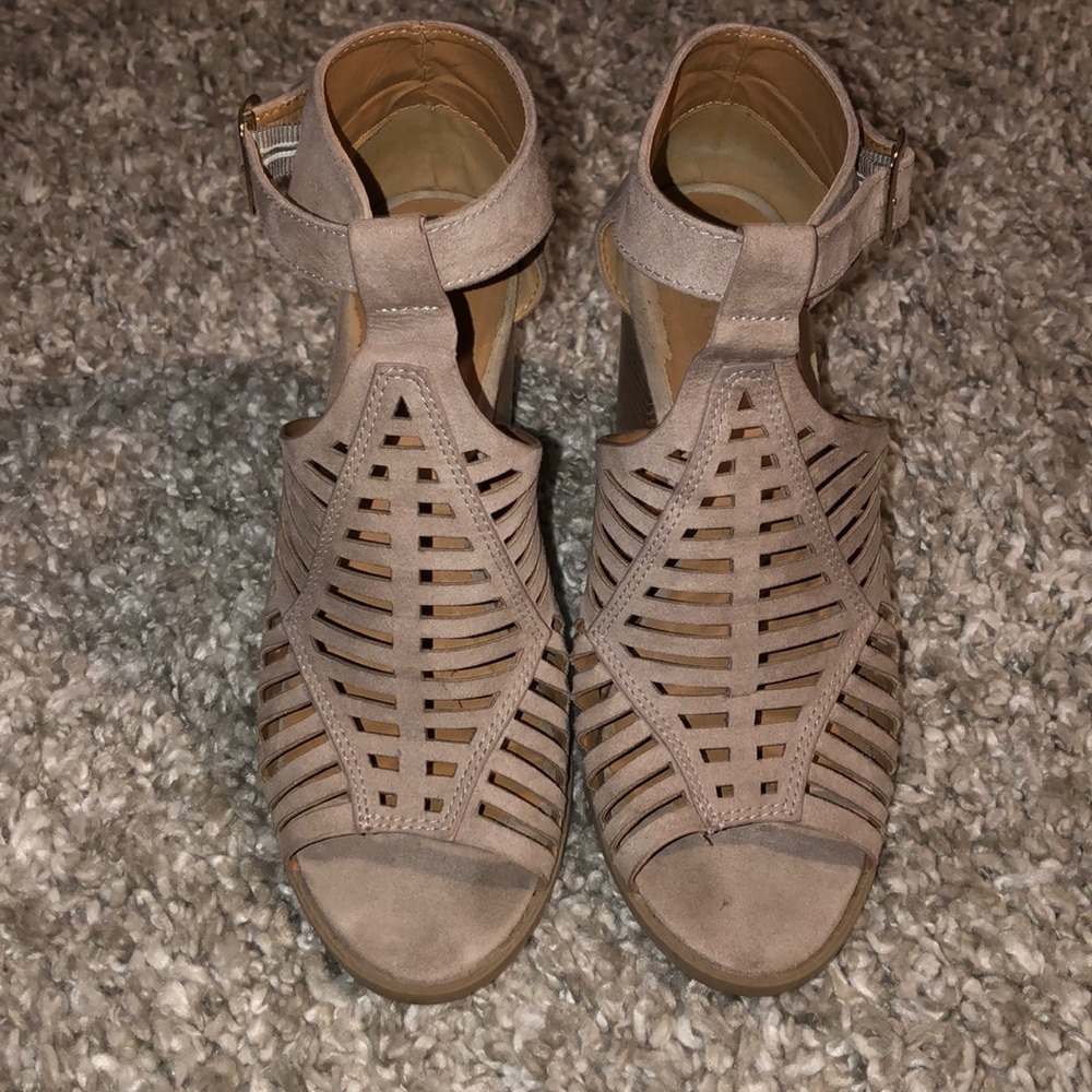 Beige Open-toed Booties